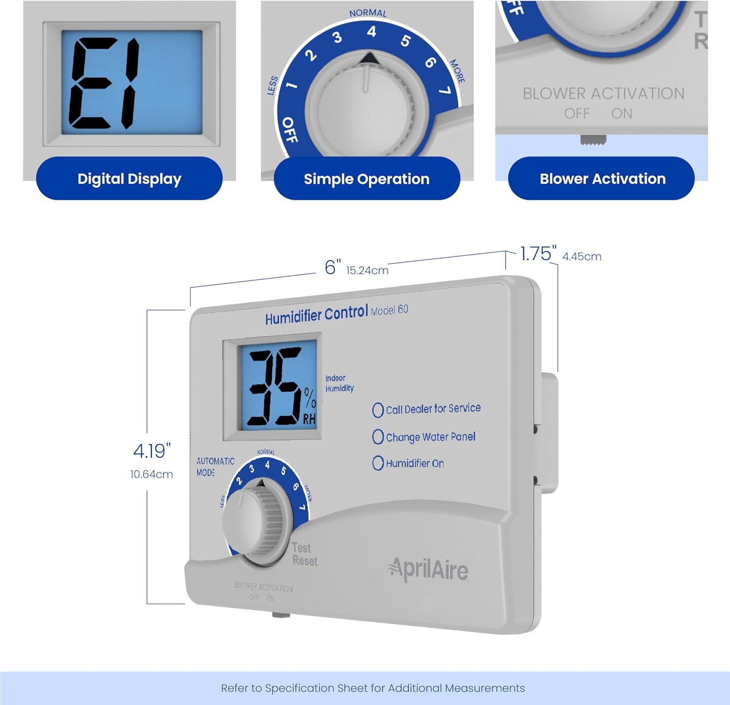image:imageAprilAire 60 Automatic Digital WholeHouse Humidifier Control Humidistat with Outdoor Temperature Sensor for AprilAire WholeHouse Humidifiers Low Voltage 24VAC6L x 175W x 41875H inches