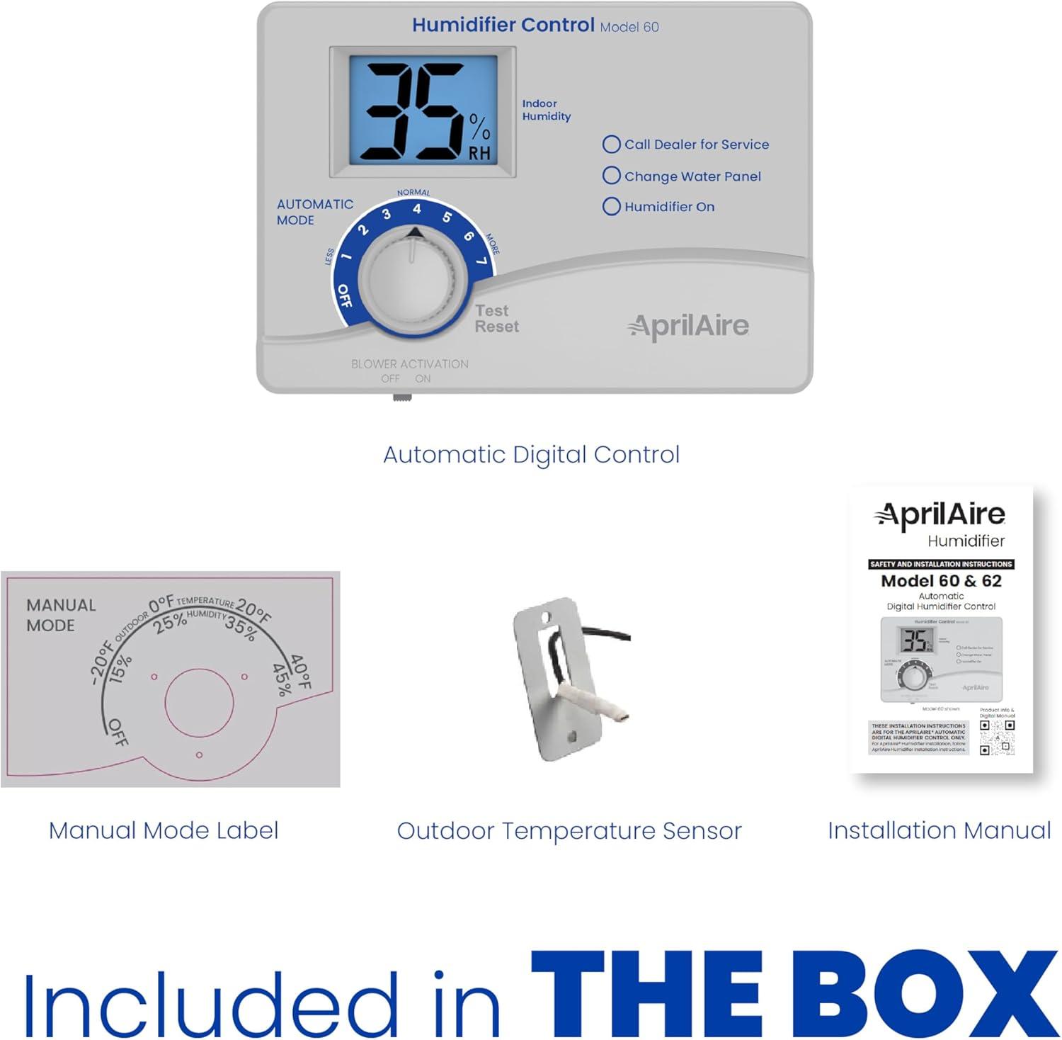 image:imageAprilAire 60 Automatic Digital WholeHouse Humidifier Control Humidistat with Outdoor Temperature Sensor for AprilAire WholeHouse Humidifiers Low Voltage 24VAC6L x 175W x 41875H inches