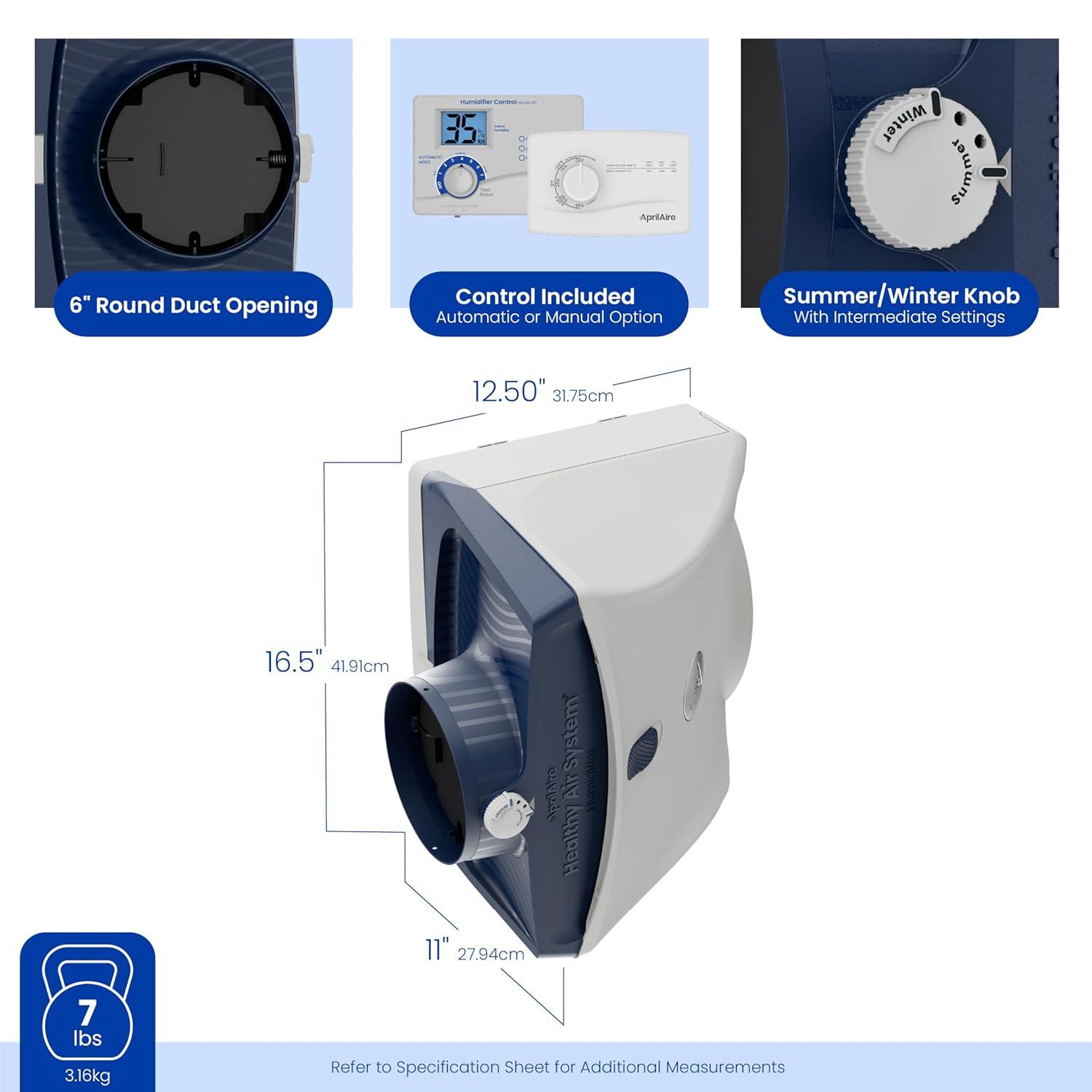 image:imageAprilAire 600M WholeHouse Humidifier Manual High Output Furnace Humidifier Large Capacity WholeHouse Humidifier for Homes up to 5000 Sq Ft WhiteHumidifier wHydroCore Install Kit