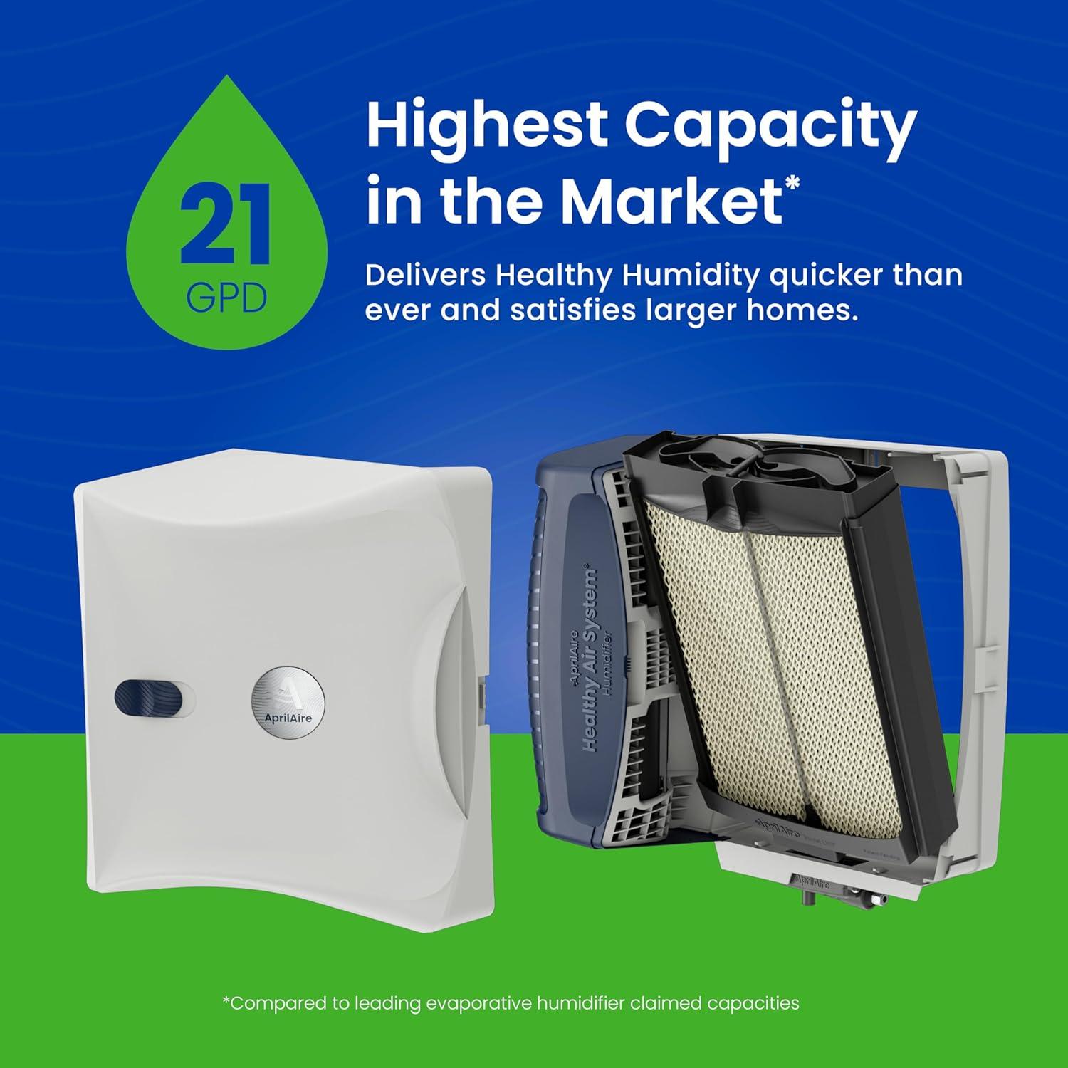 image:imageAprilAire 700M WholeHouse Fan Powered Humidifier Manual Control Large Capacity Up to 5300 Sq Ft 18GPD GrayHumidifier Install Kit w HydroCore