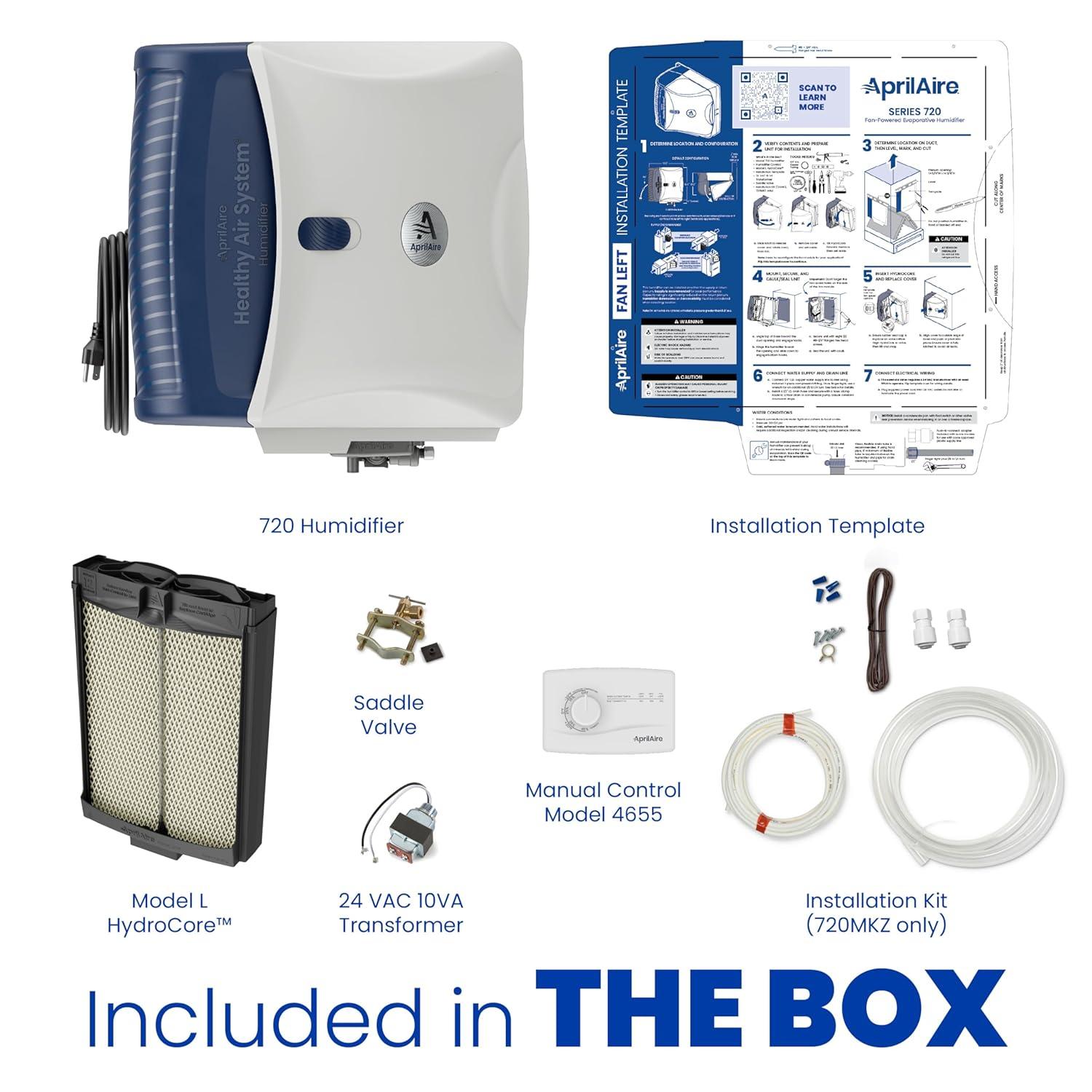 image:imageAprilAire 700M WholeHouse Fan Powered Humidifier Manual Control Large Capacity Up to 5300 Sq Ft 18GPD GrayHumidifier Install Kit w HydroCore