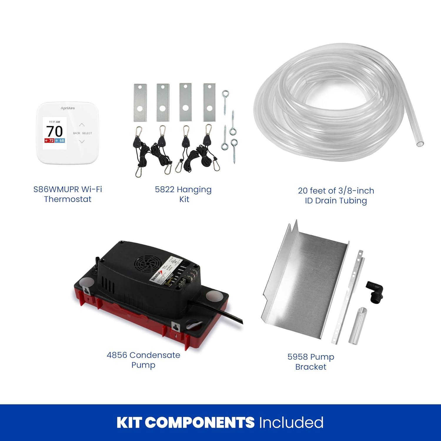image:imageAprilAire E050PZ 50Pint ProfessionalGrade WholeHouse Dehumidifier with drain hose for up to 1600 Sq Ft with S86WMUPR WiFi Thermostat Drain Hose Condensate Pump Bracket and Hanging Kit