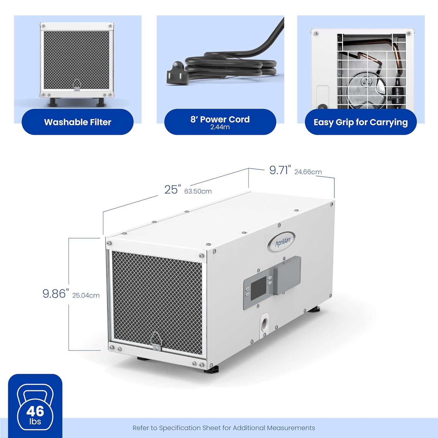 image:imageAprilAire E050PZ 50Pint ProfessionalGrade WholeHouse Dehumidifier with drain hose for up to 1600 Sq Ft with S86WMUPR WiFi Thermostat Drain Hose Condensate Pump Bracket and Hanging Kit