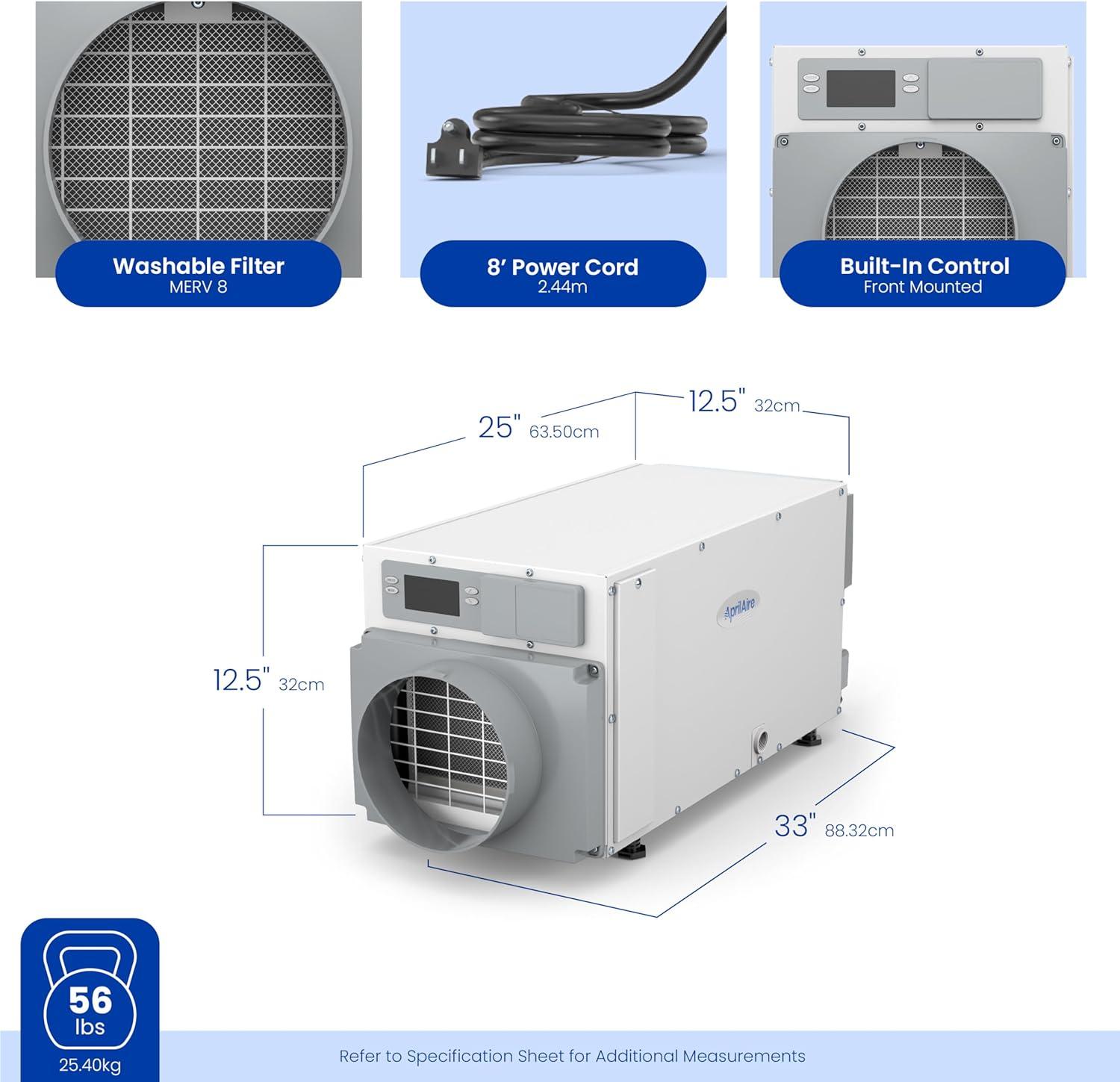 image:imageAprilAire E070W Smart WiFi Crawl Space Dehumidifier 70Pint Commercial WholeHouse Dehumidifier for Basement Crawlspace amp Home up to 2200 Sq Ft with Pump Drain Hose Hanging Kit MERV 11 FilterDehumidifier wWall Control