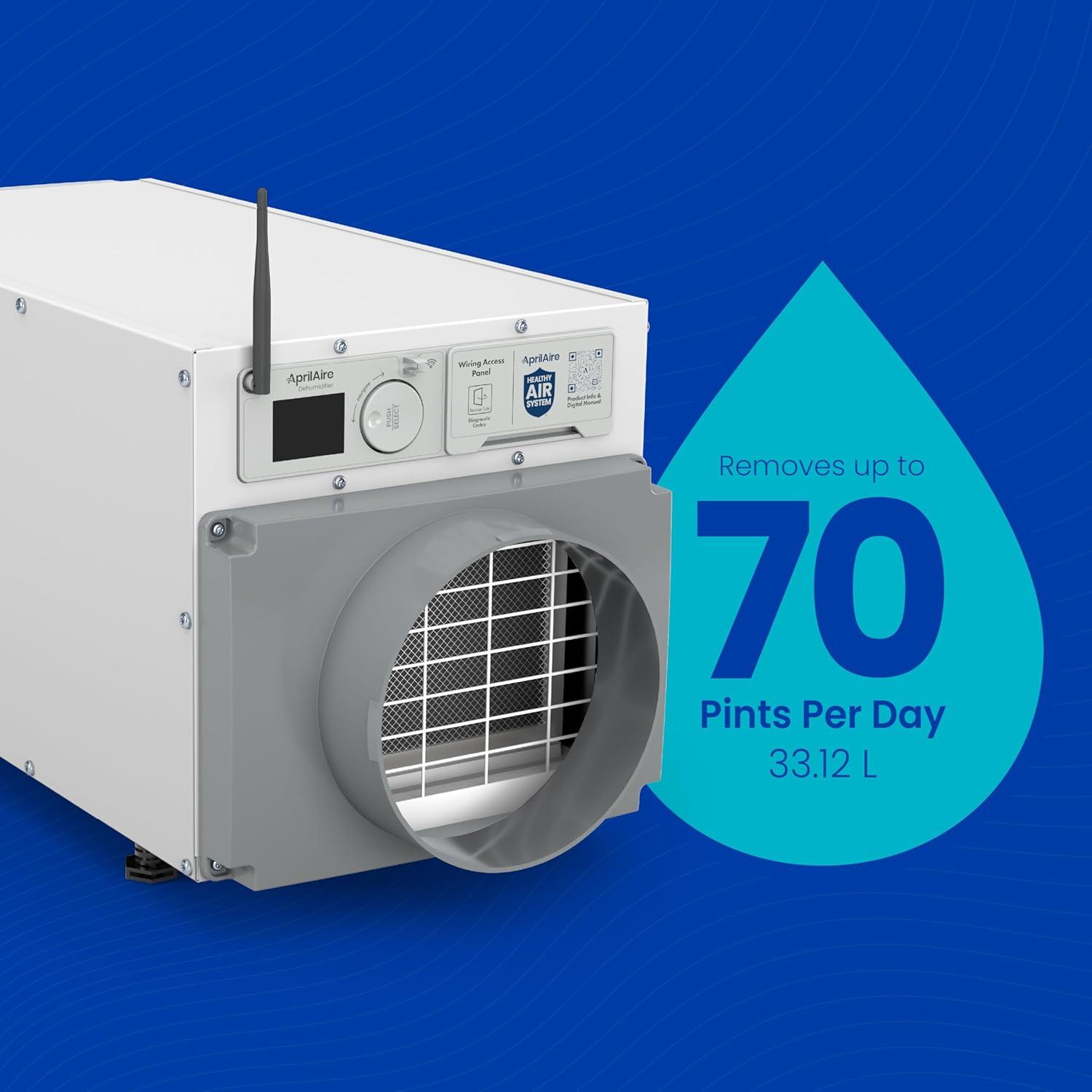 image:imageAprilAire E070W Smart WiFi Crawl Space Dehumidifier 70Pint Commercial WholeHouse Dehumidifier for Basement Crawlspace amp Home up to 2200 Sq Ft with Pump Drain Hose Hanging Kit MERV 11 FilterWiFi Dehumidifier wDIY Bundle