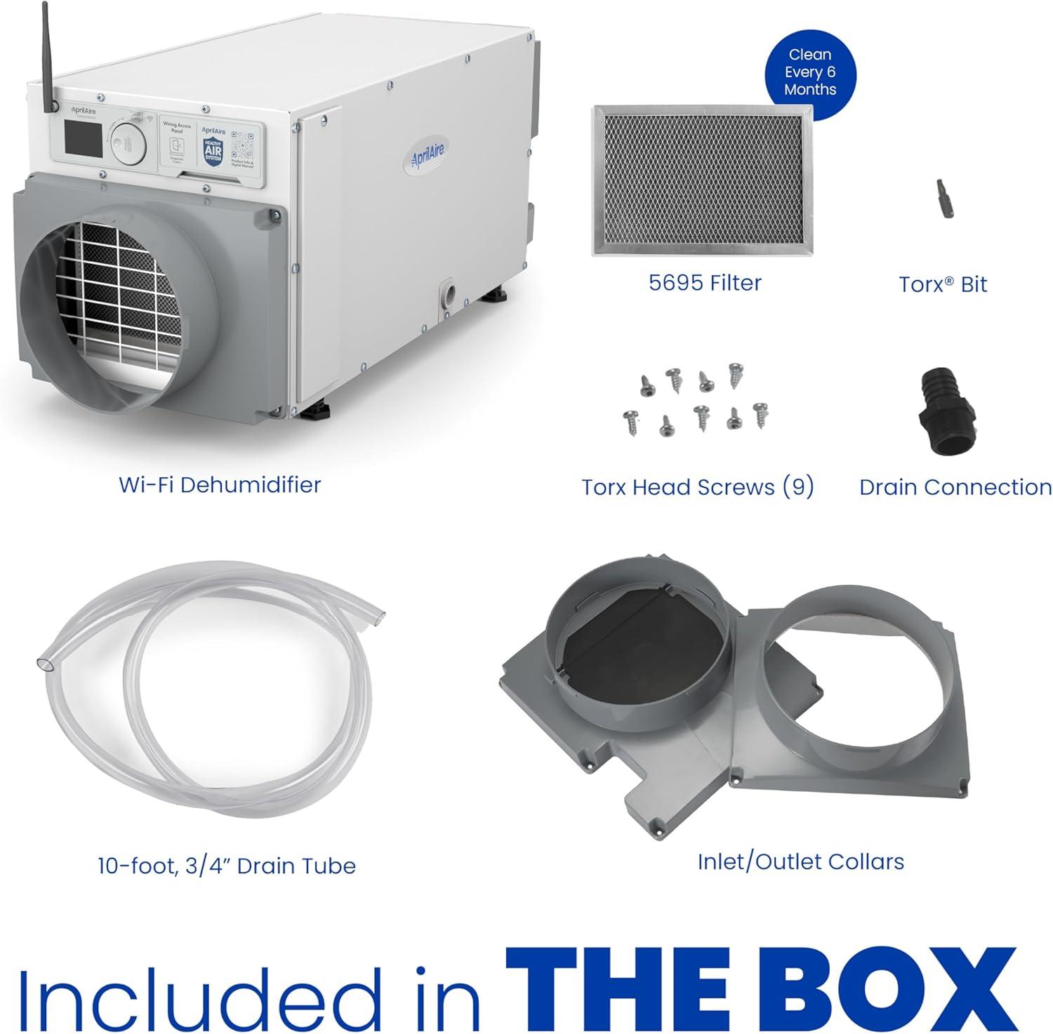 image:imageAprilAire E070W Smart WiFi Crawl Space Dehumidifier 70Pint Commercial WholeHouse Dehumidifier for Basement Crawlspace amp Home up to 2200 Sq Ft with Pump Drain Hose Hanging Kit MERV 11 FilterWiFi Dehumidifier wDIY Bundle