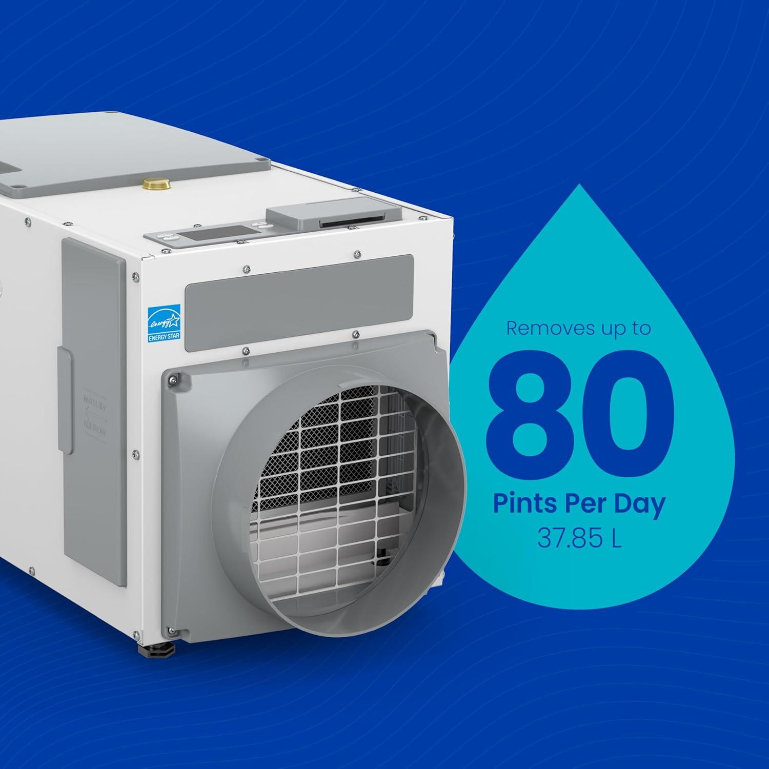 image:imageAprilAire E080 Whole House Dehumidifier for Basement amp Crawl Space 80Pint HighCapacity Commercial Dehumidifier for Homes Up to 4400 Sq Ft with Pump Drain Hose amp Hanging Kit for DIY InstallDehumidifier wDIY Bundle