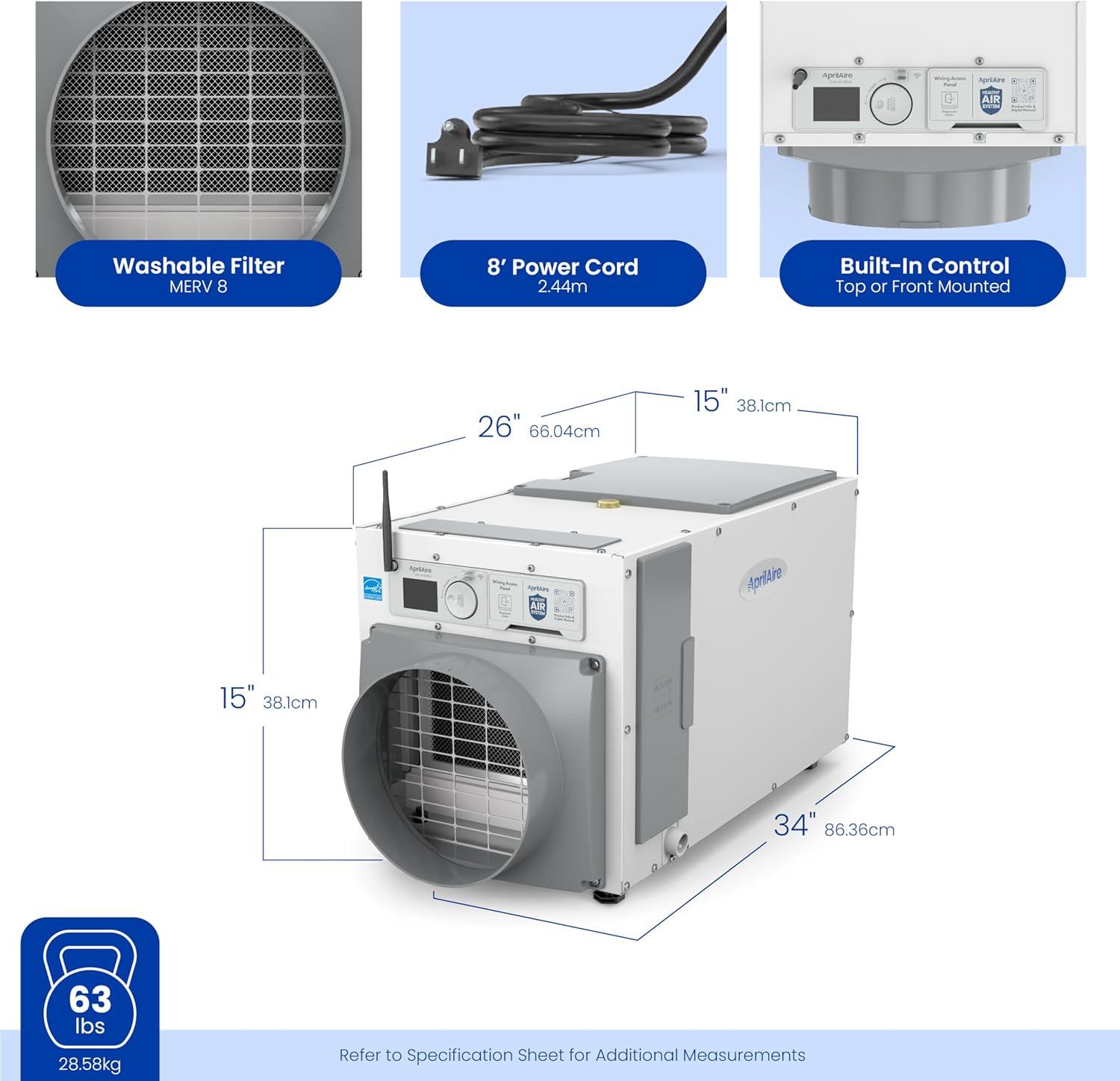 image:imageAprilAire E080 Whole House Dehumidifier for Basement amp Crawl Space 80Pint HighCapacity Commercial Dehumidifier for Homes Up to 4400 Sq Ft with Pump Drain Hose amp Hanging Kit for DIY InstallWiFi Dehumidifier wDIY Bundle