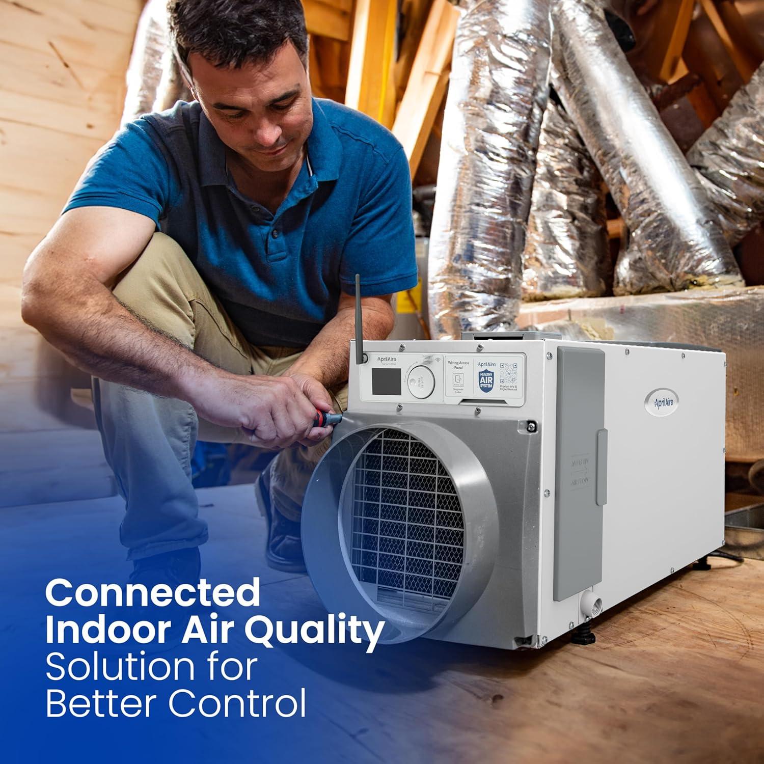 image:imageAprilAire E080 Whole House Dehumidifier for Basement amp Crawl Space 80Pint HighCapacity Commercial Dehumidifier for Homes Up to 4400 Sq Ft with Pump Drain Hose amp Hanging Kit for DIY InstallWiFi Dehumidifier wDIY Bundle