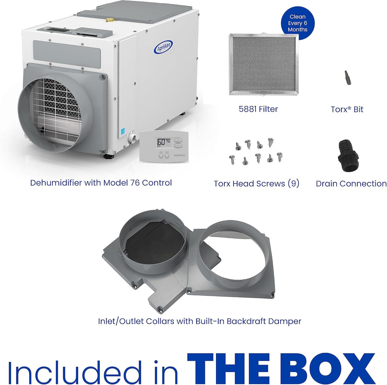 image:imageAprilAire E080 Whole House Dehumidifier for Basement amp Crawl Space 80Pint HighCapacity Commercial Dehumidifier for Homes Up to 4400 Sq Ft with Pump Drain Hose amp Hanging Kit for DIY InstallDehumidifier wWall Control