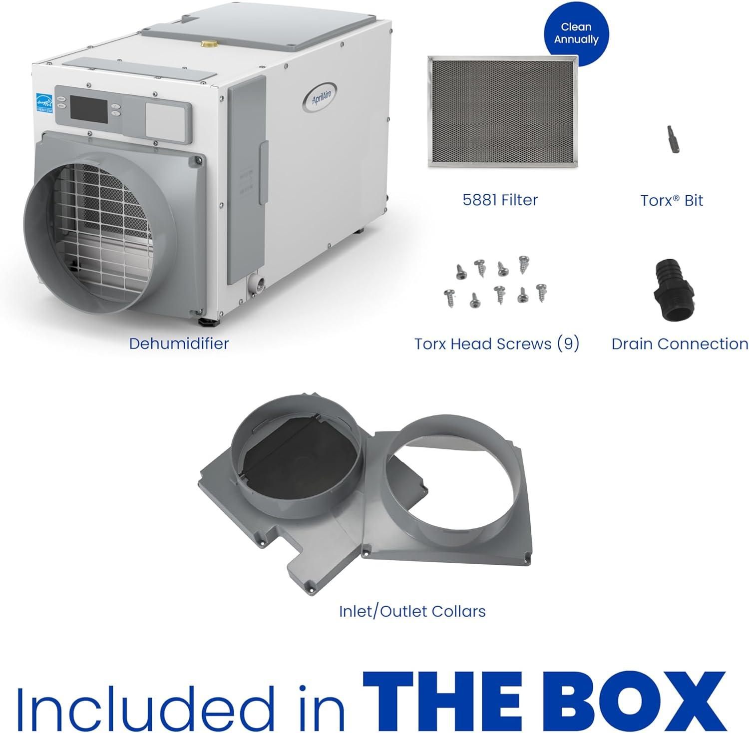 image:imageAprilAire E080 Whole House Dehumidifier for Basement amp Crawl Space 80Pint HighCapacity Commercial Dehumidifier for Homes Up to 4400 Sq Ft with Pump Drain Hose amp Hanging Kit for DIY InstallDehumidifier wDIY Bundle