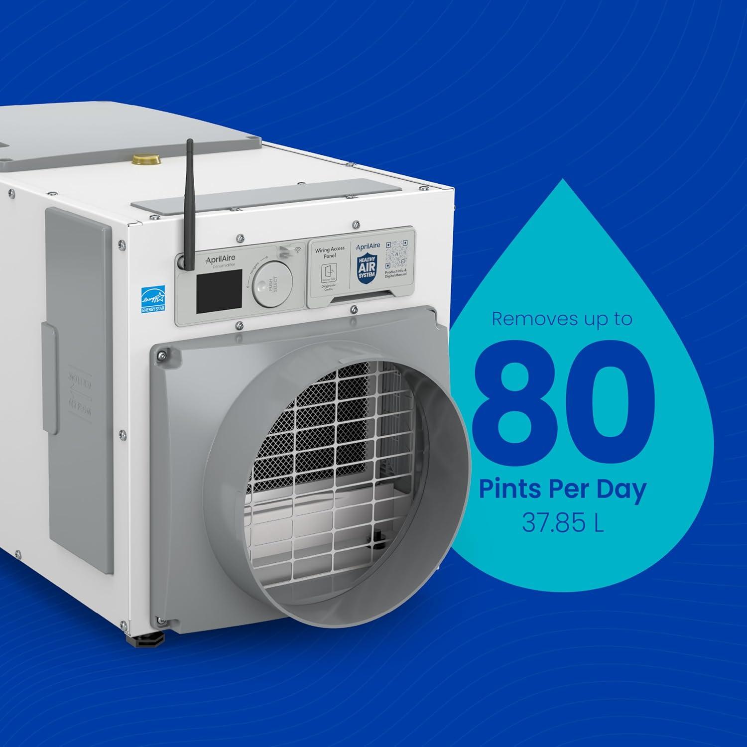 image:imageAprilAire E080 Whole House Dehumidifier for Basement amp Crawl Space 80Pint HighCapacity Commercial Dehumidifier for Homes Up to 4400 Sq Ft with Pump Drain Hose amp Hanging Kit for DIY InstallWiFi Dehumidifier wDIY Bundle
