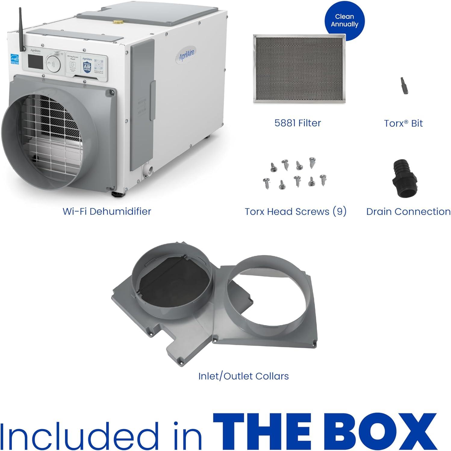 image:imageAprilAire E080 Whole House Dehumidifier for Basement amp Crawl Space 80Pint HighCapacity Commercial Dehumidifier for Homes Up to 4400 Sq Ft with Pump Drain Hose amp Hanging Kit for DIY InstallWiFi Dehumidifier wDIY Bundle