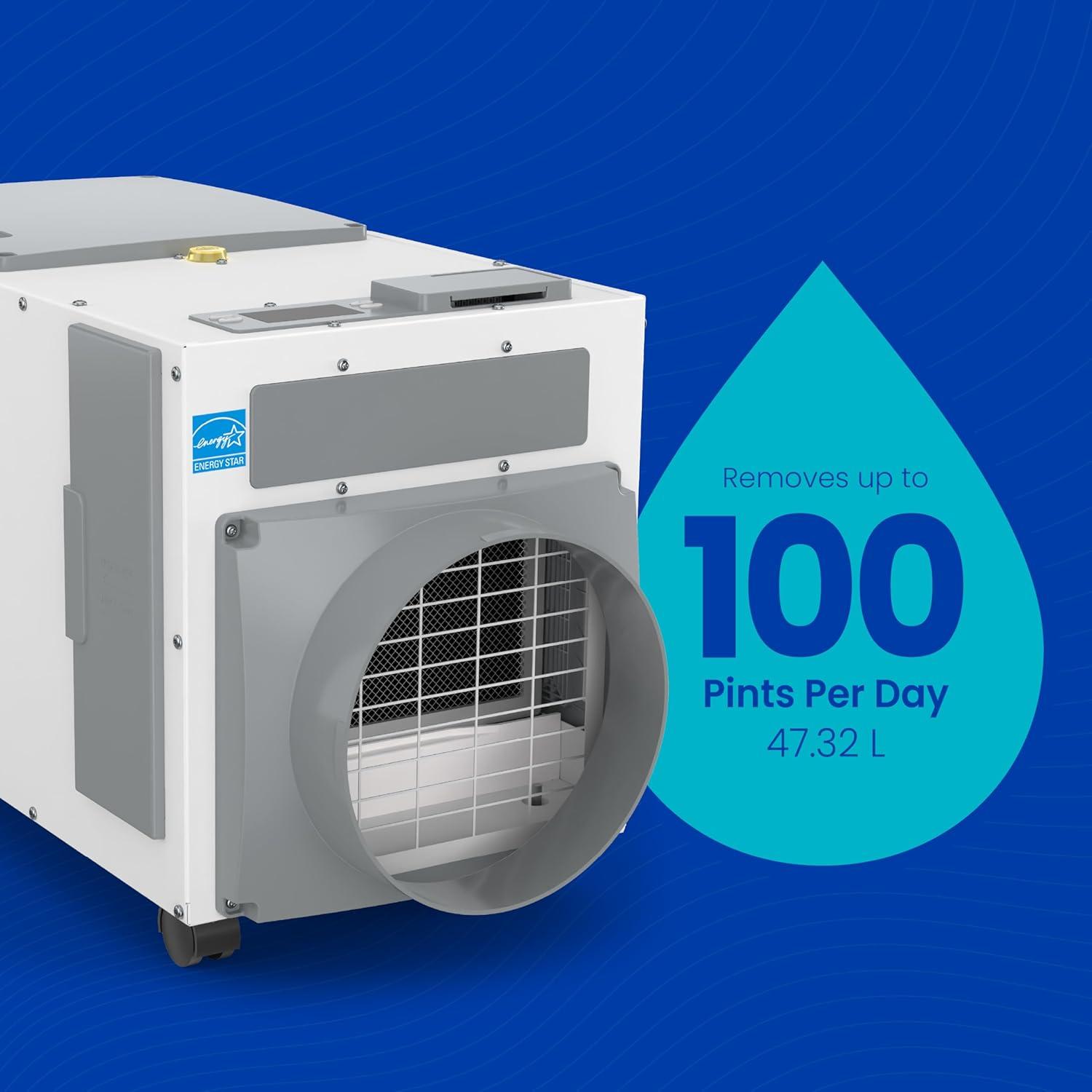 image:imageAprilAire E100C Pro 100Pint WholeHouse Dehumidifier with Castors Energy Star Certified CommercialGrade WholeHome Dehumidifier for Basement Crawlspace or Whole House up to 5500 sq ft