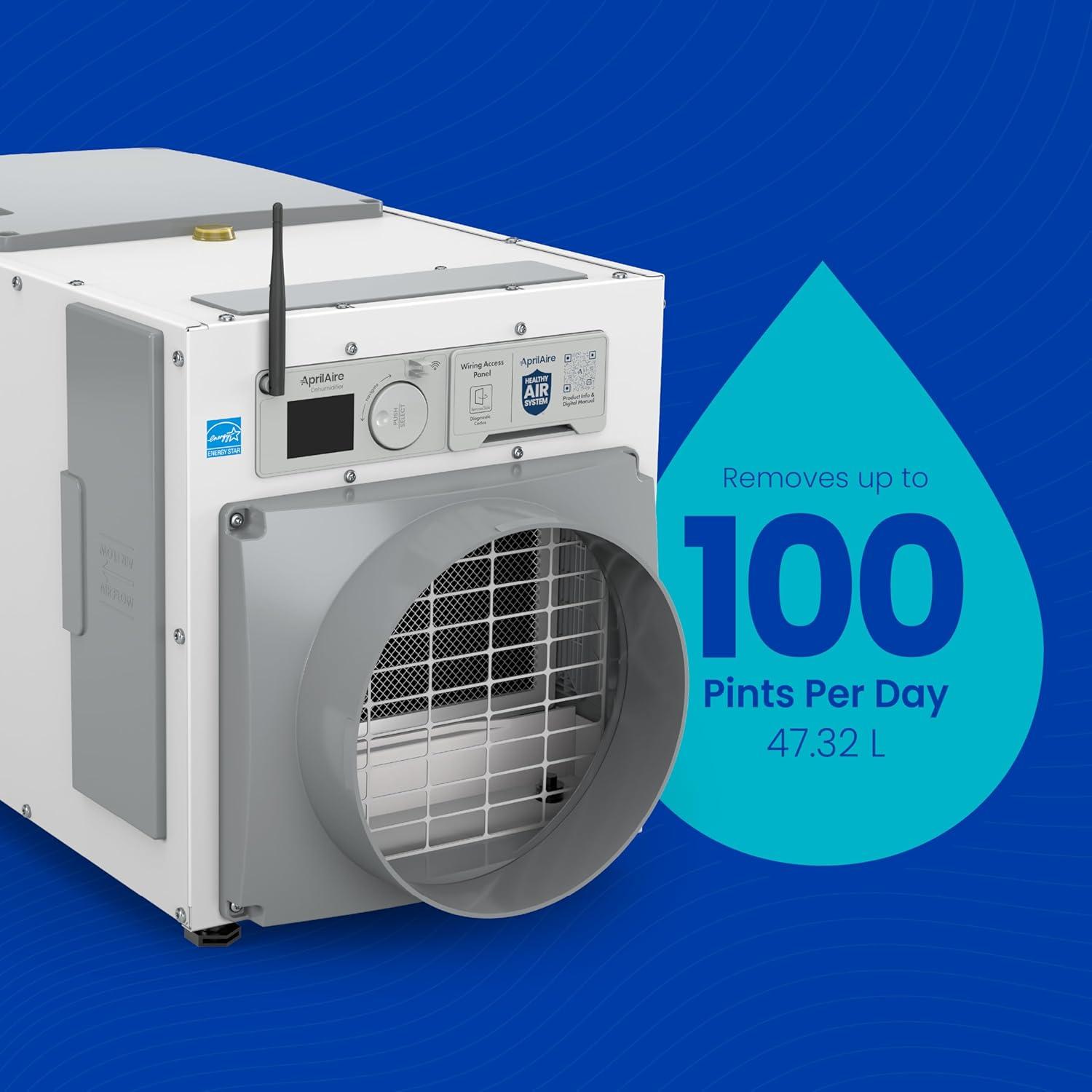 image:imageAprilAire E100W Smart WiFi WholeHouse Dehumidifier 100Pint ENERGY STAR Commercial Dehumidifier for Basement Crawl Space amp Home up to 4400 SqFt with Pump Drain Hose Hanging Kit MERV 11 FilterWiFi Dehumidifier wDIY Bundle