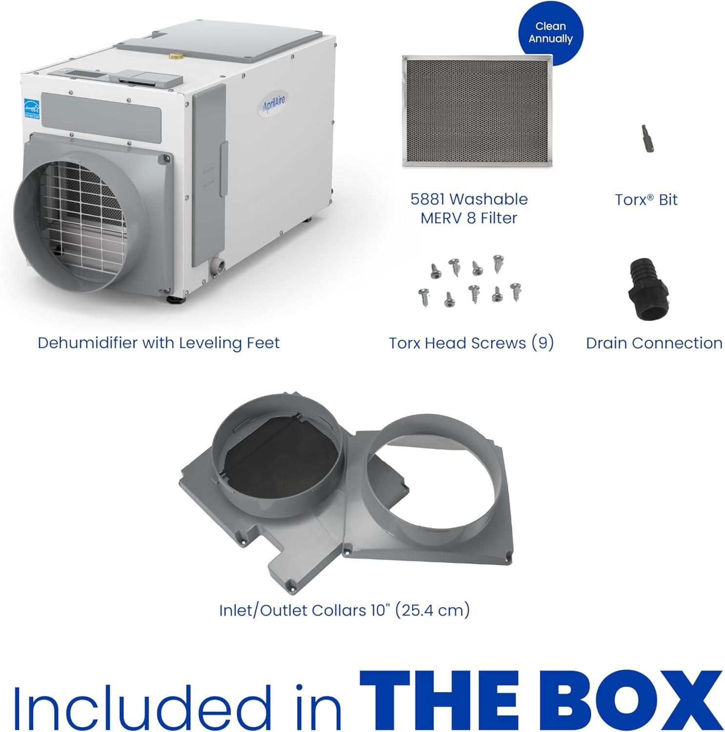 image:imageAprilAire E100W Smart WiFi WholeHouse Dehumidifier 100Pint ENERGY STAR Commercial Dehumidifier for Basement Crawl Space amp Home up to 4400 SqFt with Pump Drain Hose Hanging Kit MERV 11 FilterDehumidifier