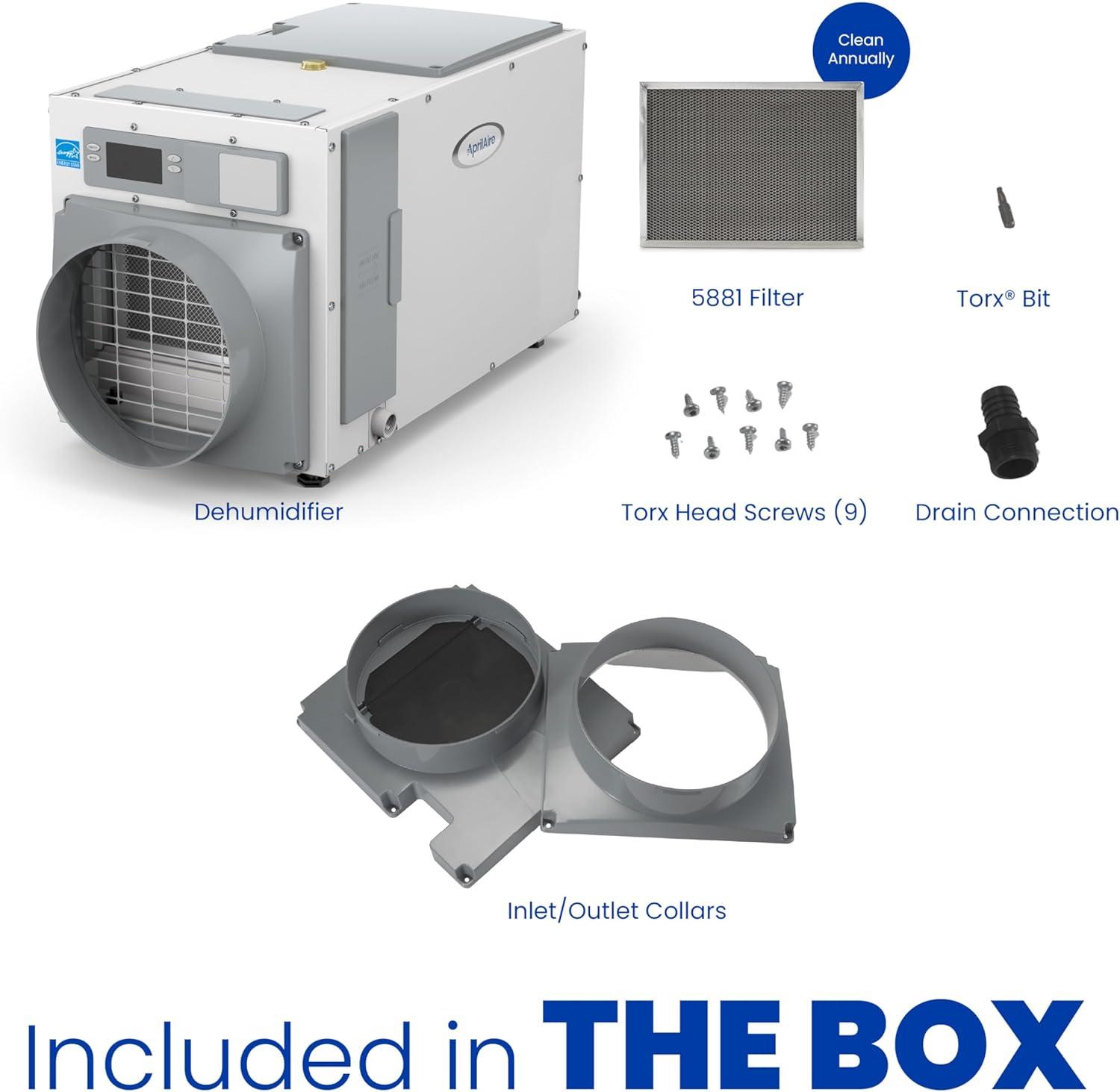 image:imageAprilAire E100W Smart WiFi WholeHouse Dehumidifier 100Pint ENERGY STAR Commercial Dehumidifier for Basement Crawl Space amp Home up to 4400 SqFt with Pump Drain Hose Hanging Kit MERV 11 FilterDehumidifier wDIY Bundle