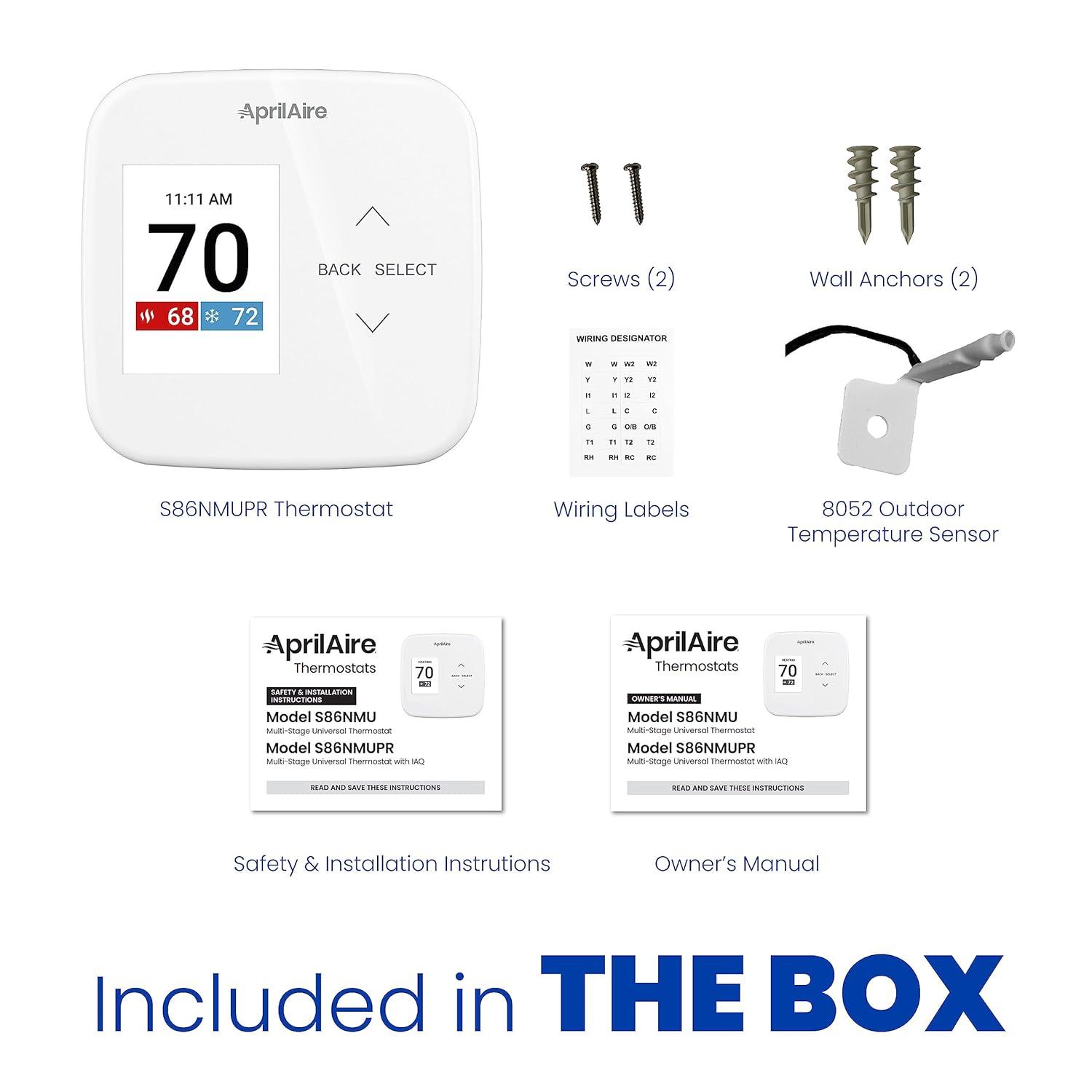 image:imageAprilAire S86NMUPR Programmable Thermostat MultiStage Universal with IAQ Control 2H2C HeatCool Stages or 4H2C Heat Pump Stages