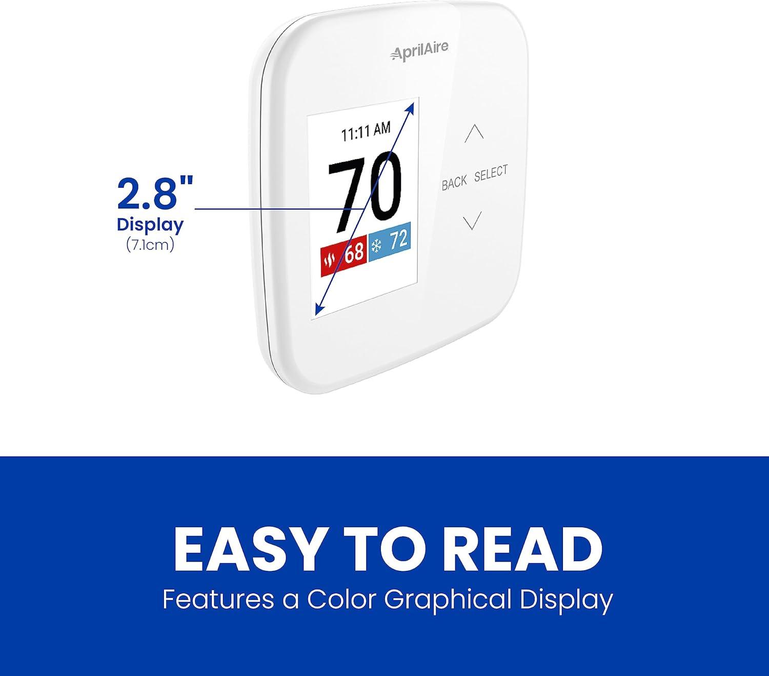 image:imageAprilAire S86WMUPR WiFi Programmable Thermostat MultiStage Universal with IAQ Control 2H2C HeatCool Stages or 4H2C Heat Pump Stages438L x 08W x 438H inches