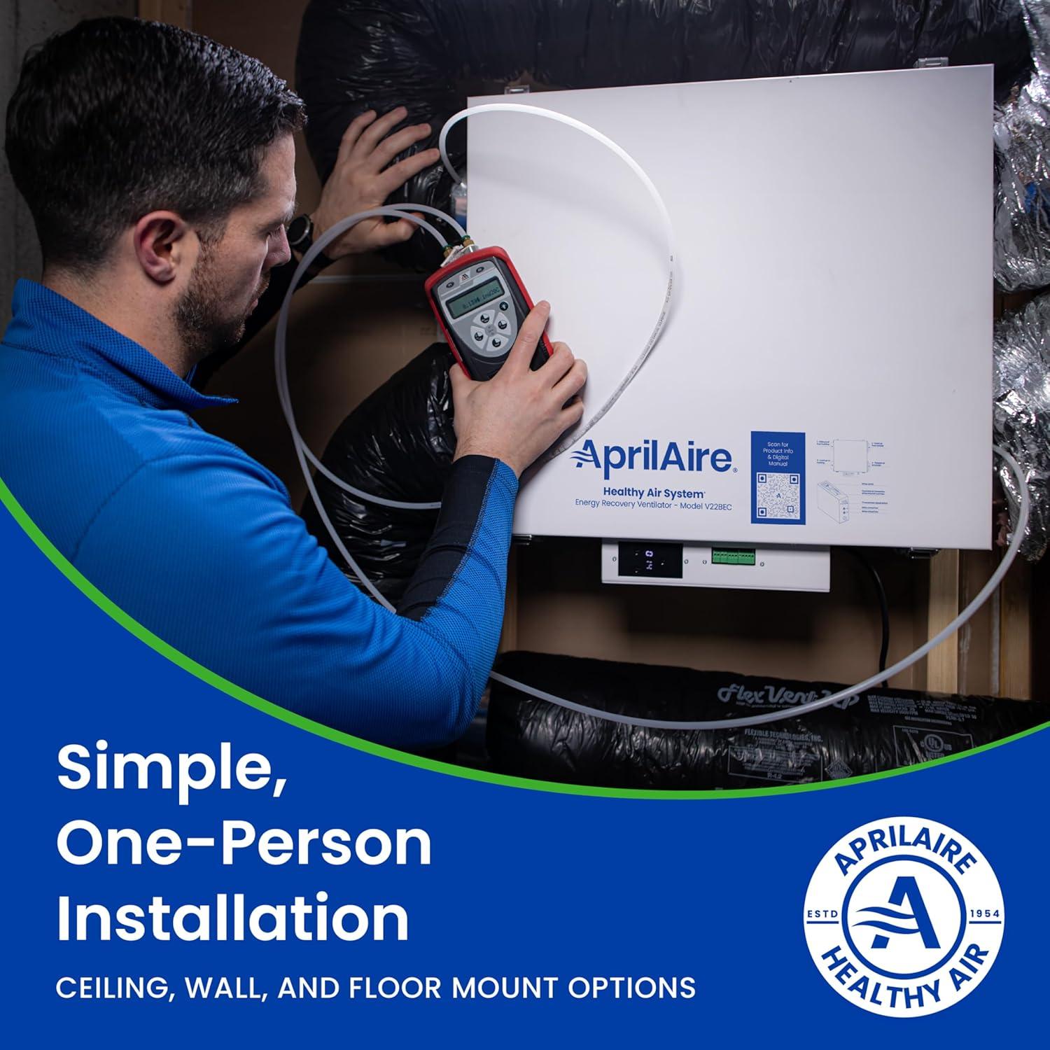 image:imageAprilaire V22BEC Energy Recovery Ventilator ERV 120 CFM Air Exchanger for Homes up to 6000 Sq Ft WholeHouse Fresh Air Ventilation System HRVERV with Wall Ceiling or Floor Mount Bracket