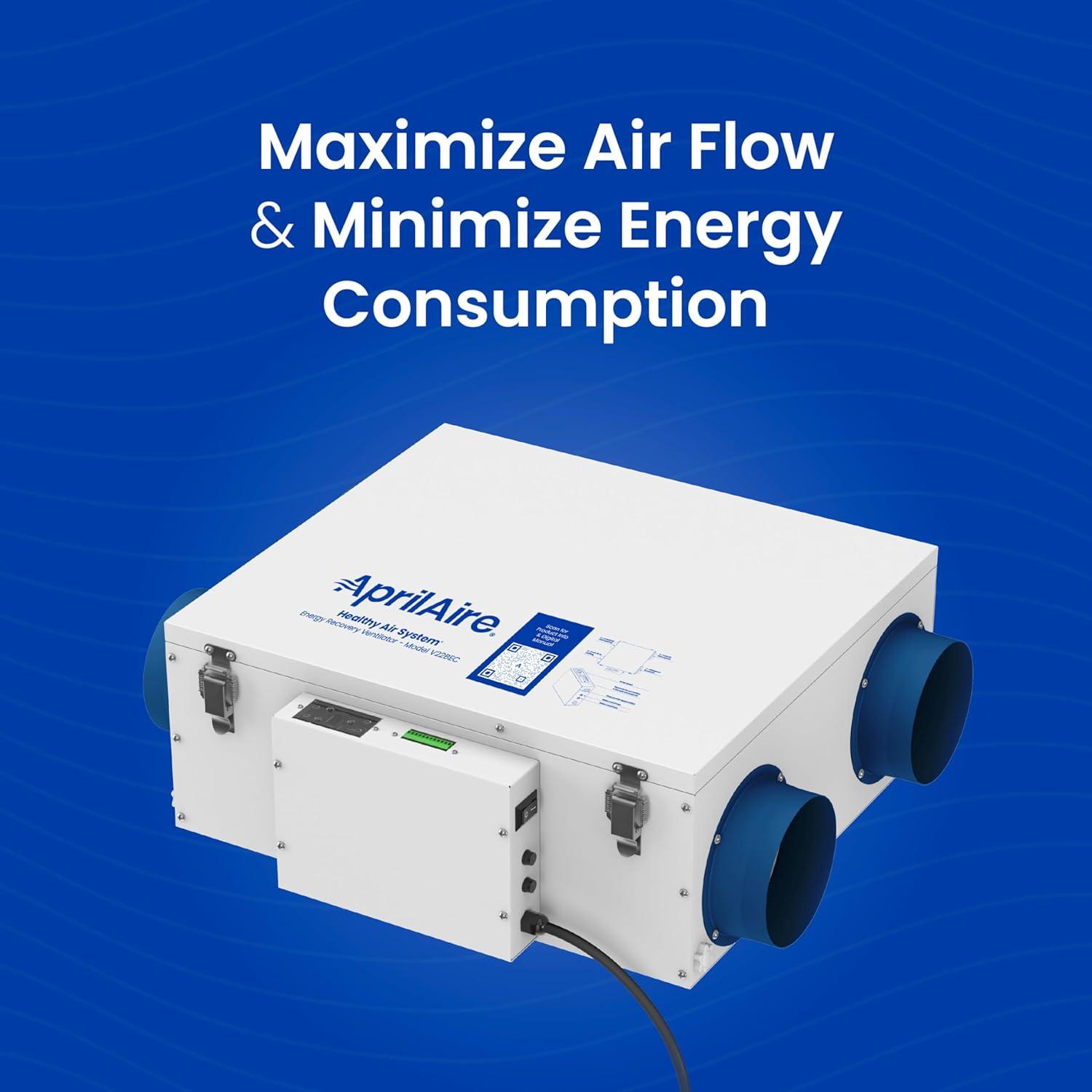 image:imageAprilaire V22BEC Energy Recovery Ventilator ERV 120 CFM Air Exchanger for Homes up to 6000 Sq Ft WholeHouse Fresh Air Ventilation System HRVERV with Wall Ceiling or Floor Mount Bracket