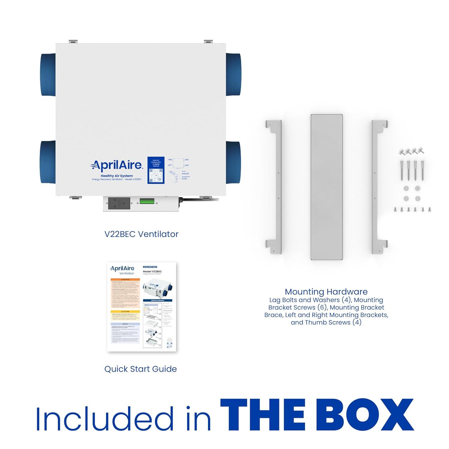 image:imageAprilaire V22BEC Energy Recovery Ventilator ERV 120 CFM Air Exchanger for Homes up to 6000 Sq Ft WholeHouse Fresh Air Ventilation System HRVERV with Wall Ceiling or Floor Mount Bracket
