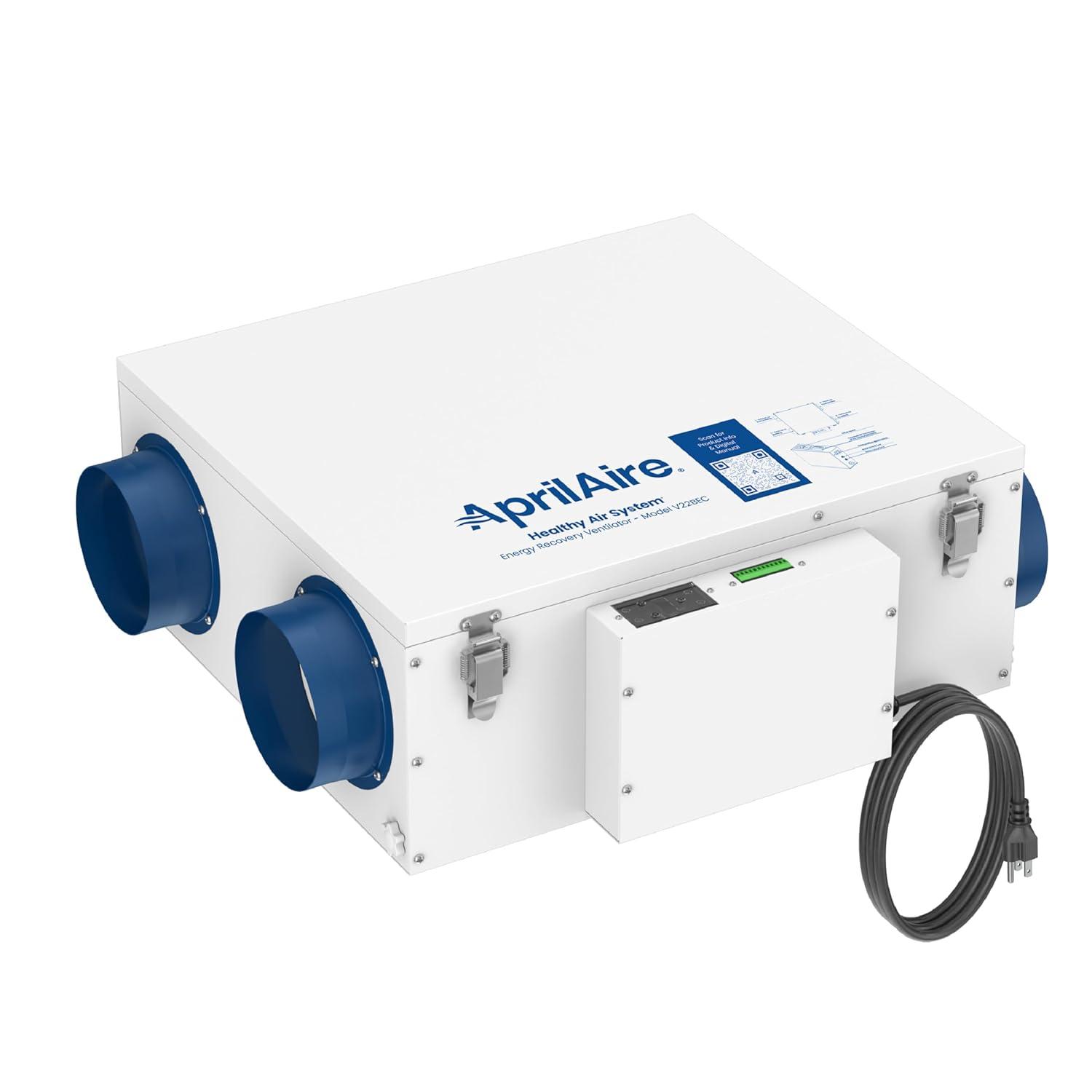 image:imageAprilaire V22BEC Energy Recovery Ventilator ERV 120 CFM Air Exchanger for Homes up to 6000 Sq Ft WholeHouse Fresh Air Ventilation System HRVERV with Wall Ceiling or Floor Mount Bracket