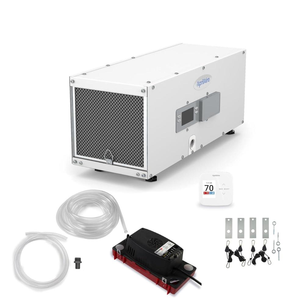 image:imageAprilAire E050PZ 50Pint ProfessionalGrade WholeHouse Dehumidifier with drain hose for up to 1600 Sq Ft with S86WMUPR WiFi Thermostat Drain Hose Condensate Pump Bracket and Hanging Kit