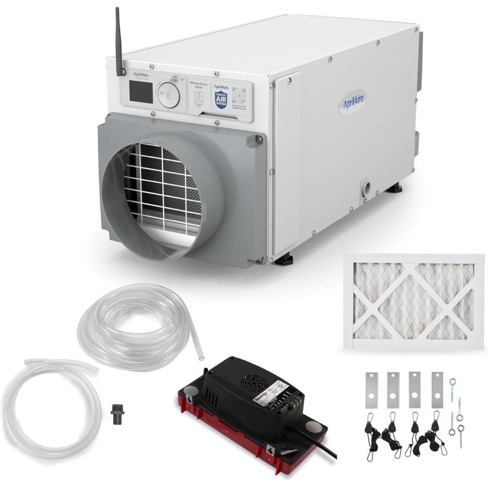 image:imageAprilAire E070W Smart WiFi Crawl Space Dehumidifier 70Pint Commercial WholeHouse Dehumidifier for Basement Crawlspace amp Home up to 2200 Sq Ft with Pump Drain Hose Hanging Kit MERV 11 FilterWiFi Dehumidifier wDIY Bundle
