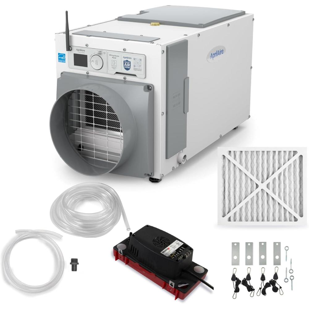 image:imageAprilAire E080 Whole House Dehumidifier for Basement amp Crawl Space 80Pint HighCapacity Commercial Dehumidifier for Homes Up to 4400 Sq Ft with Pump Drain Hose amp Hanging Kit for DIY InstallWiFi Dehumidifier wDIY Bundle