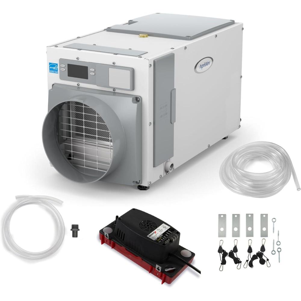 image:imageAprilAire E100W Smart WiFi WholeHouse Dehumidifier 100Pint ENERGY STAR Commercial Dehumidifier for Basement Crawl Space amp Home up to 4400 SqFt with Pump Drain Hose Hanging Kit MERV 11 FilterDehumidifier wDIY Bundle