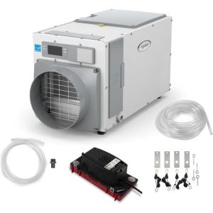 AprilAire E080 Whole House Dehumidifier for Basement & Crawl Space – 80-Pint High-Capacity Commercial Dehumidifier for Homes Up to 4,400 Sq. Ft. with Pump, Drain Hose, & Hanging Kit for DIY Install(Dehumidifier w/DIY Bundle)